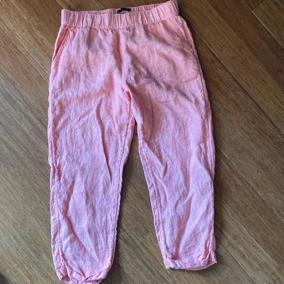 Rachel Roy 100% linen cropped pants - coral - size medium - elastic waist - Picture 1 of 6